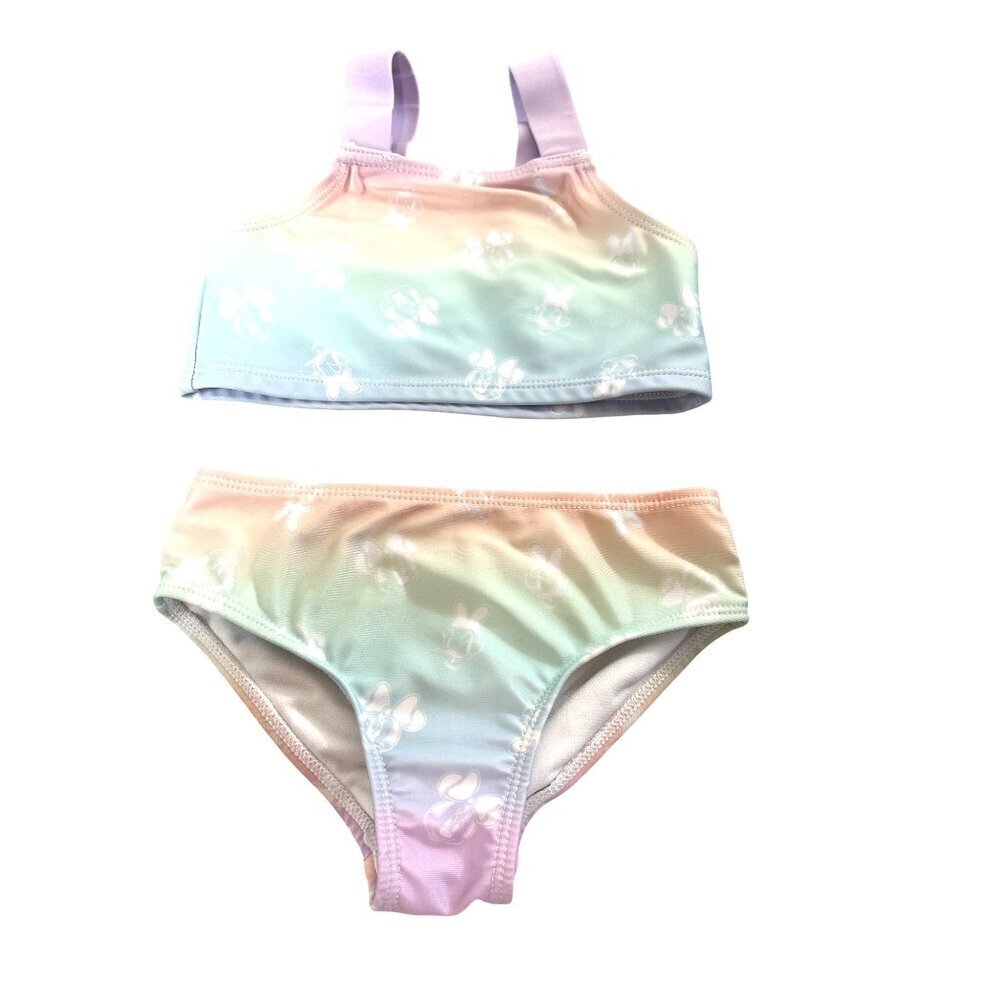 Disney Junior Minnie Toddler Girls Swim Suit 2 PC Rainbow Multicolored Minnie Pr
